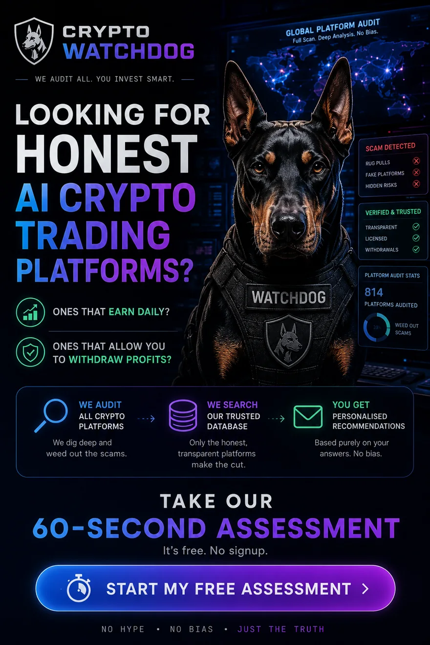 Looking for honest AI crypto trading platforms? Take our free 60-second CryptoWatchdog assessment.